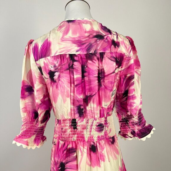 $598 NWOT JOHNNY WAS Jade Silk Blend Floral Ruffles Tiered Midi DRESS Size L - Picture 6 of 12